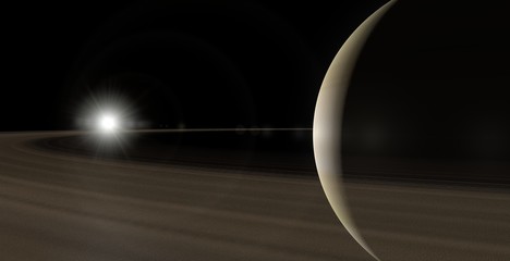 Saturn Planet and Sun