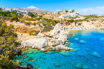 Obraz premium Amazing bay with beach in Ammopi village on sea coast of Karpathos island, Greece