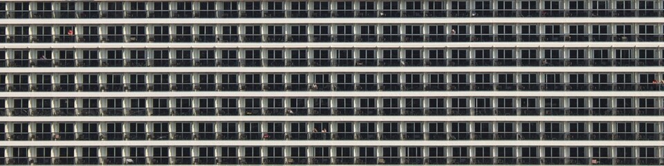 A view of many balconies on a cruise ship