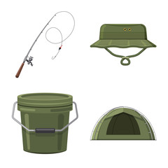 Vector design of fish and fishing symbol. Collection of fish and equipment stock vector illustration.