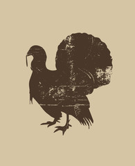 Grunge Turkey Silhouette Isolated Vintage Thanksgiving