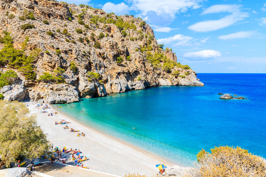View of idyllic Achata beach, Karpathos island, Greece
