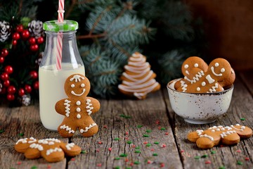 Christmas gingerbread cookie man decorated with icing