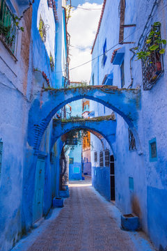 Amazing street view of blue city Chefchaouen Morocco, Africa