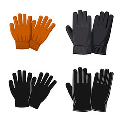 Vector illustration of glove and winter sign. Collection of glove and equipment stock vector illustration.