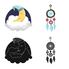 Vector design of dreams and night logo. Set of dreams and bedroom stock vector illustration.