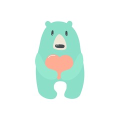 Cute bear with heart hand drawn vector illustration. Can be used for t-shirt print, kids wear fashion design, baby shower invitation card.