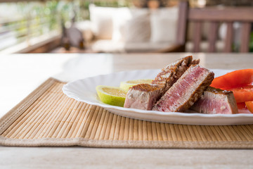 Close up of a dish of grilled tuna