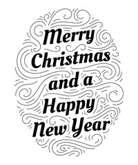 Merry Christmas and a Happy New Year hand drawn lettering