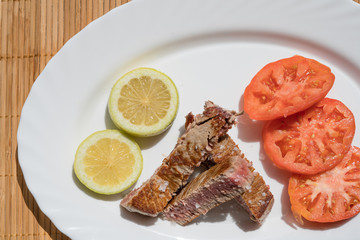 Close up of a dish of grilled tuna