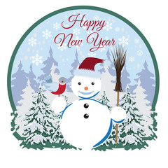 Happy New Year card, sticker, label vector flat illustration