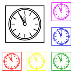 Five to twelve on wall Clock, Happy New Year! line icon. Elements of Christmas and New Year in multi colored icons. Simple icon for websites, web design, mobile app, info graphics