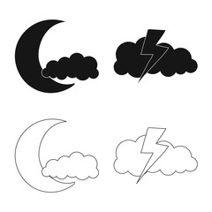 Vector illustration of weather and climate sign. Set of weather and cloud stock symbol for web.