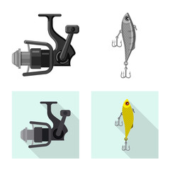 Vector design of fish and fishing icon. Set of fish and equipment stock vector illustration.
