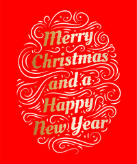 Merry Christmas and a Happy New Year hand drawn lettering