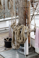 Rigging and knots on a vintage ship