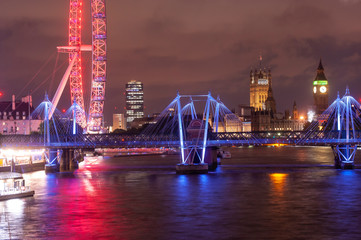 Big Ben and the London Eye across the River Thames at night