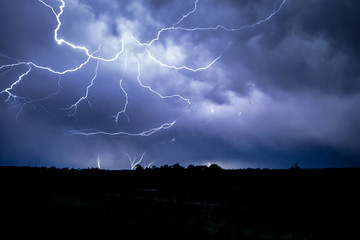 Spider lightning in the sky above the countryside of Nebraska, USA