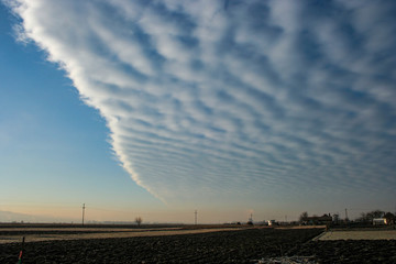 Altocumulus clouds associated with a front are invading the sky
