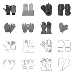 Vector illustration of glove and winter icon. Set of glove and equipment stock vector illustration.