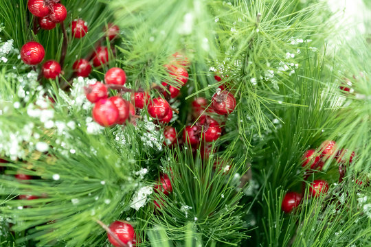 Christmas decorations, wreaths and balls, new year holiday