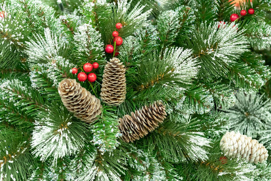 Christmas decorations, wreaths and balls, new year holiday
