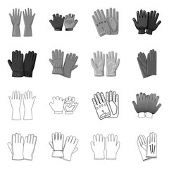 Vector design of glove and winter symbol. Collection of glove and equipment stock vector illustration.