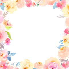 Watercolor Flower Frame Backgrounds. Floral Frame Borders