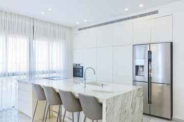  Luxury White Kitchen With Marble Island