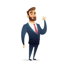 Charming bearded business man character cartoon modern flat design.