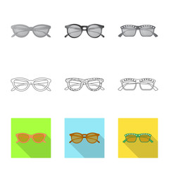 Vector illustration of glasses and sunglasses sign. Collection of glasses and accessory stock symbol for web.