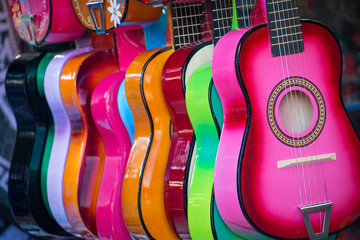 Colorful Ukuleles on a market