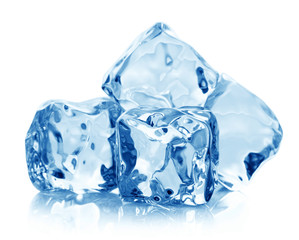 blue ice cubes isolated on white background