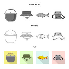 Isolated object of fish and fishing symbol. Collection of fish and equipment stock vector illustration.