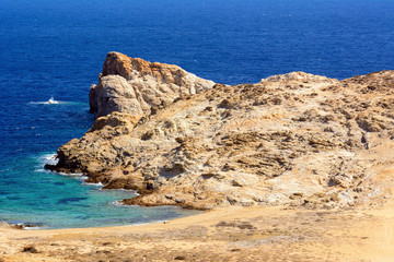 Fototapeta na wymiar Cape of Agios Sostis beach, one of the most beautiful beaches of Serifos. Cyclades, Greece