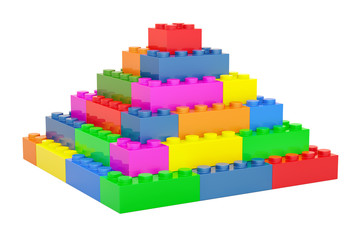 Pyramid from plastic building blocks, 3D rendering