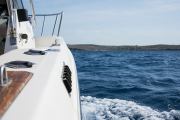 Side view of boat floating on the sea.