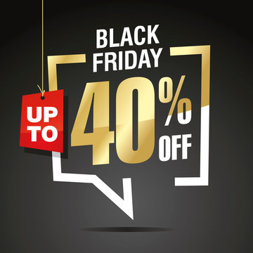 Black Friday 40 percent off sale isolated gold white red black sticker icon