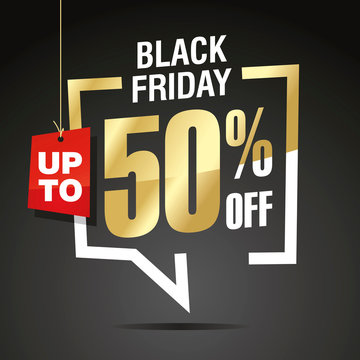 Black Friday 50 percent off sale isolated gold white red black sticker icon