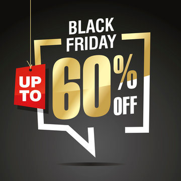 Black Friday 60 percent off sale isolated gold white red black sticker icon