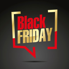 Obraz premium Black Friday sale in brackets gold red black sticker icon