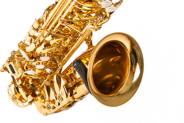 Musical Instruments Concepts.Closeup of  Alto Saxophone Isolated Over White Background.