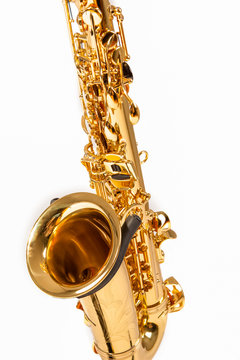 Musical Concepts. Closeup View of Alto Saxophone Isolated Over Pure White Background.