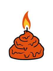 scheiße haufen häufchen kacke kot ekelig gestank flamme feuer kerze wachs brennen dekorativ design clipart design geburtstag kuchen