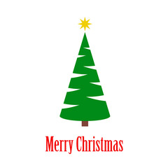 Logotipo con texto Merry Christmas con árbol de navidad abstracto con forma de cono con ramas