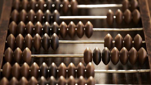 Vintage wooden abacus with beads and metal wire seamless looping animation.