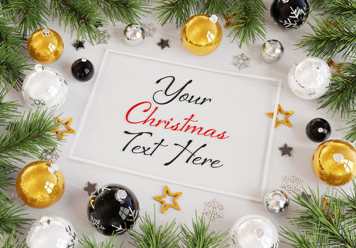 Christmas Card with Ornaments Mockup