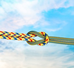 Knot on a cord close up on