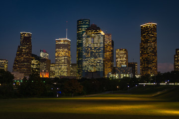 Downtown Houston at dusk.