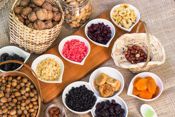 Healthy dried fruits and walnuts fruits 